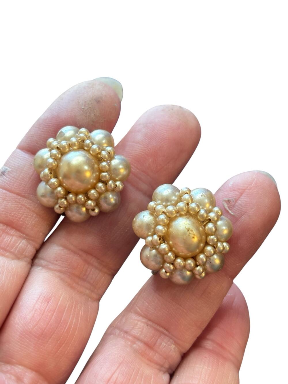 Vintage Faux Pearl Cluster Screwback Earrings Floral Dome 1950/60s Bridal